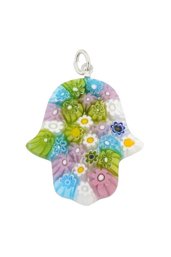Murano Glass Millefiori Hamsa Pendant - Pastels
