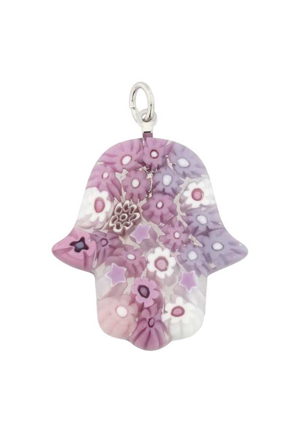 Murano Glass Millefiori Hamsa Pendant - Pink