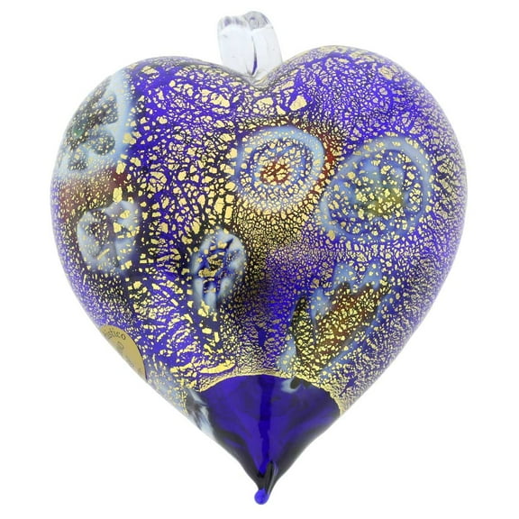 GlassOfVenice Murano Glass Millefiori Heart Christmas Ornament - Blue Gold