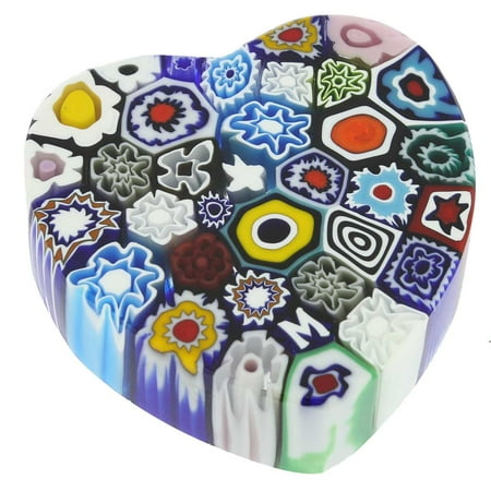 GlassOfVenice Murano Glass Millefiori Heart Paperweight - Medium