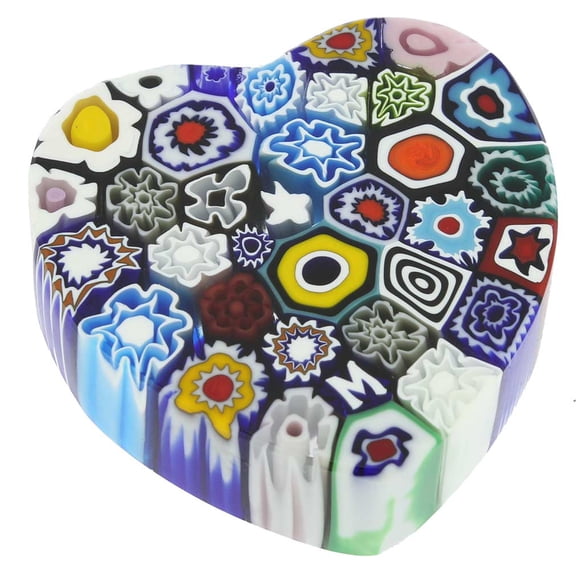 GlassOfVenice Murano Glass Millefiori Heart Paperweight - Medium