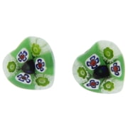GlassOfVenice Murano Glass Millefiori Heart Stud Earrings