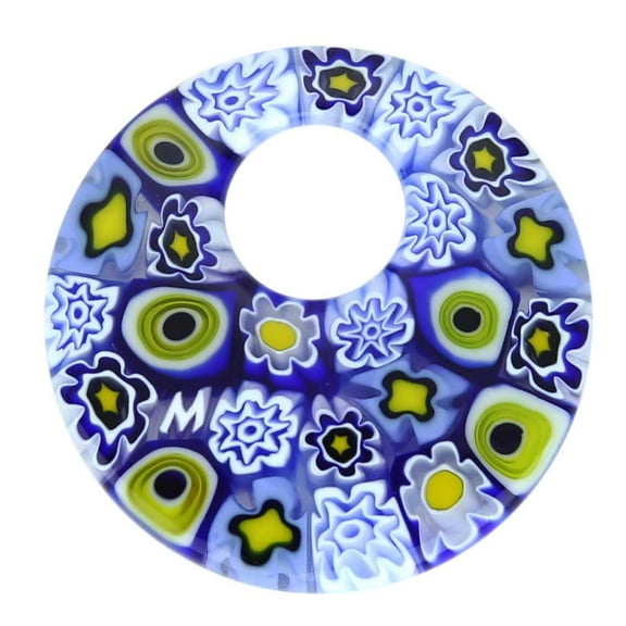 GlassOfVenice Murano Glass Millefiori Medium Round Pendant - Blue and White