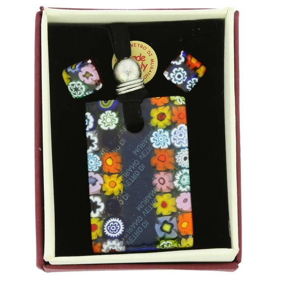 GlassOfVenice Murano Glass Millefiori Necklace and Earrings Set - Blue Stripe