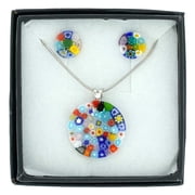GlassOfVenice Murano Glass Millefiori Necklace and Earrings Set - Round Multicolor