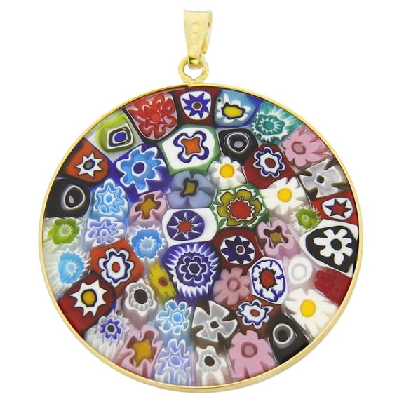GlassOfVenice Murano Glass Millefiori Pendant "Multicolor" in Gold-Plated Frame 1-1/2"
