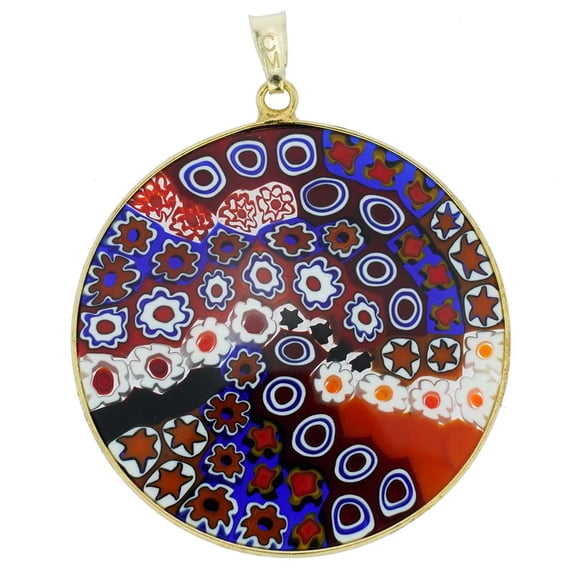 GlassOfVenice Murano Glass Millefiori Pendant in Gold-Plated Frame 1-1/2"