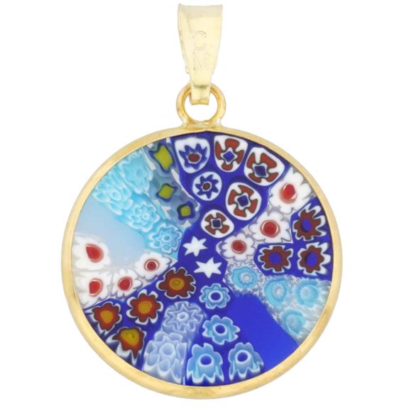 GlassOfVenice Murano Glass Millefiori Pendant in Gold-Plated Frame 3/4"