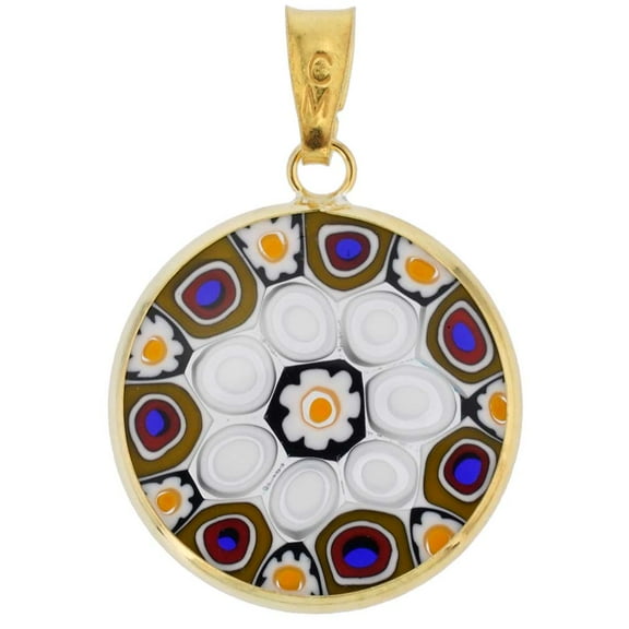 GlassOfVenice Murano Glass Millefiori Pendant in Gold-Plated Frame 3/4"