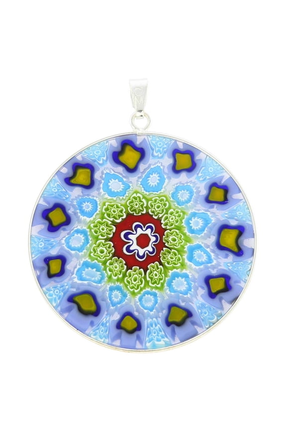 Murano Glass Millefiori Pendant in Silver Frame 1-1/2"