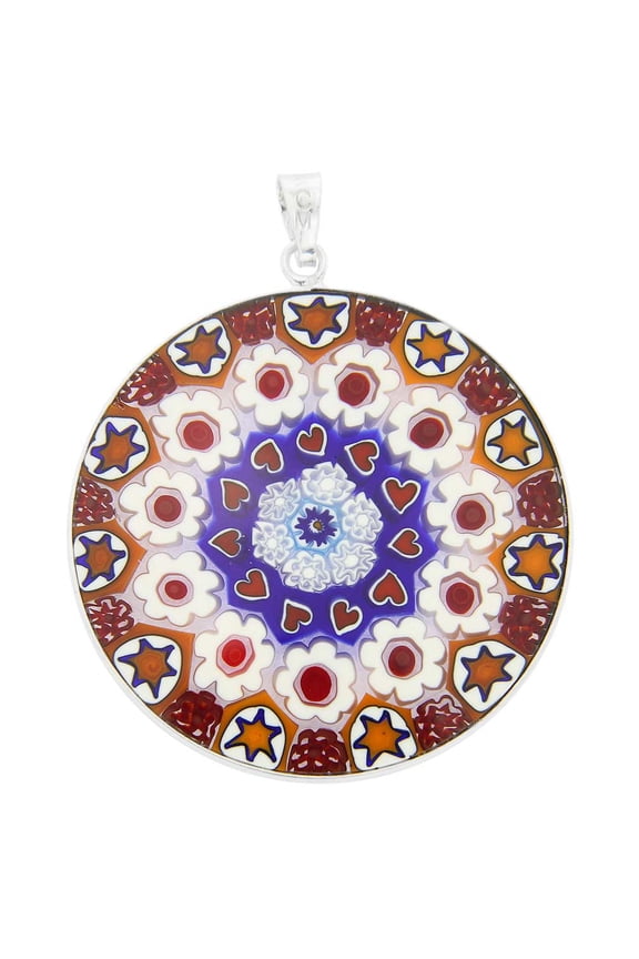 Murano Glass Millefiori Pendant in Silver Frame 1-1/2"