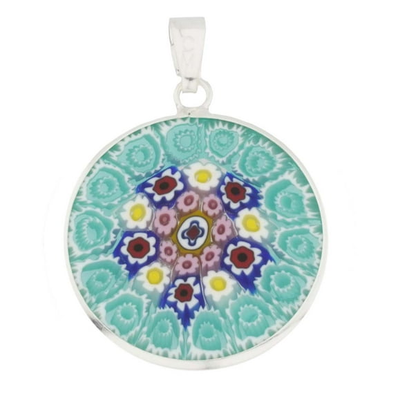 GlassOfVenice Murano Glass Millefiori Pendant in Silver Frame 7/8"