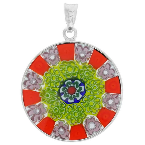 GlassOfVenice Murano Glass Millefiori Pendant in Silver Frame 7/8"