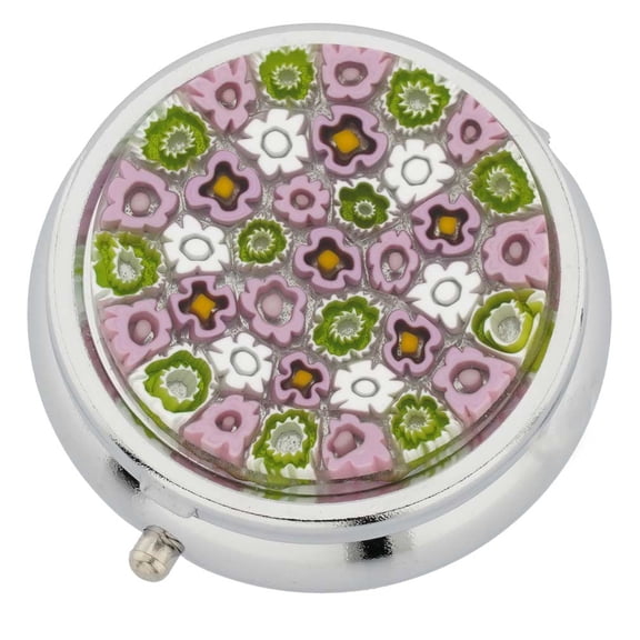 GlassOfVenice Murano Glass Millefiori Pill Box - Silver Round
