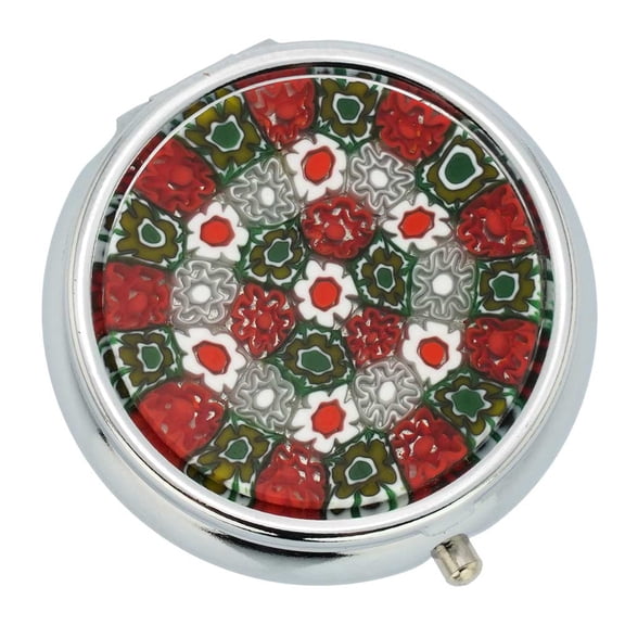 GlassOfVenice Murano Glass Millefiori Pill Box - Silver Round