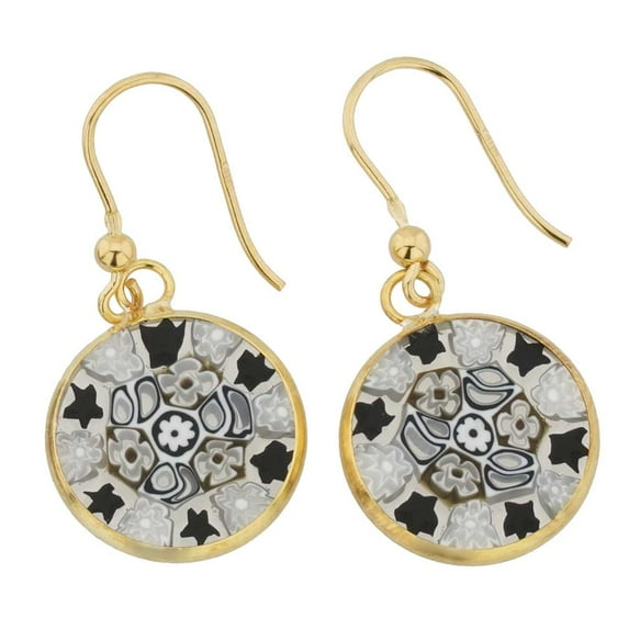 GlassOfVenice Murano Glass Millefiori Round Dangle Earrings - Gold