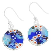 GlassOfVenice Murano Glass Millefiori Round Dangle Earrings - Silver