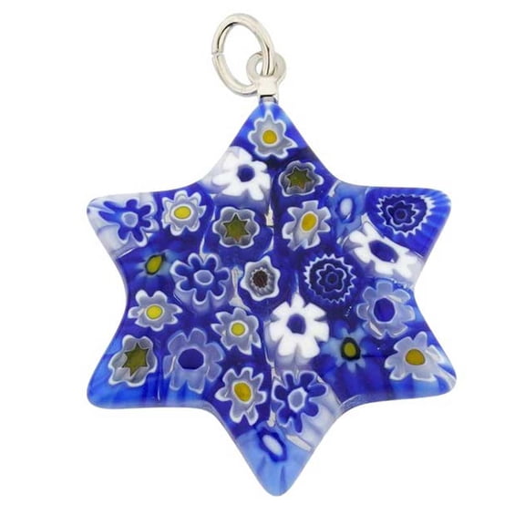 GlassOfVenice Murano Glass Millefiori Star Of David Pendant - Blue