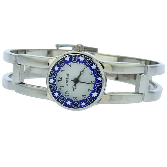 GlassOfVenice Murano Glass Millefiori Watch With Metal Bracelet