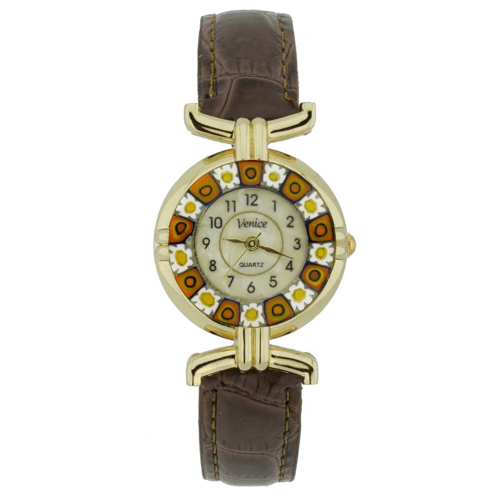GlassOfVenice Murano Glass Millefiori Watch with Leather  display picture 2