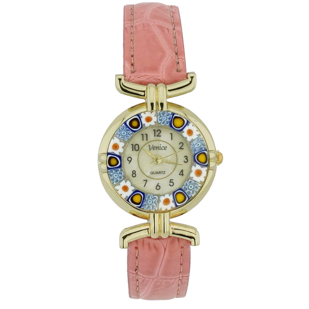 GlassOfVenice Murano Glass Millefiori Watch with Leather  display picture 1