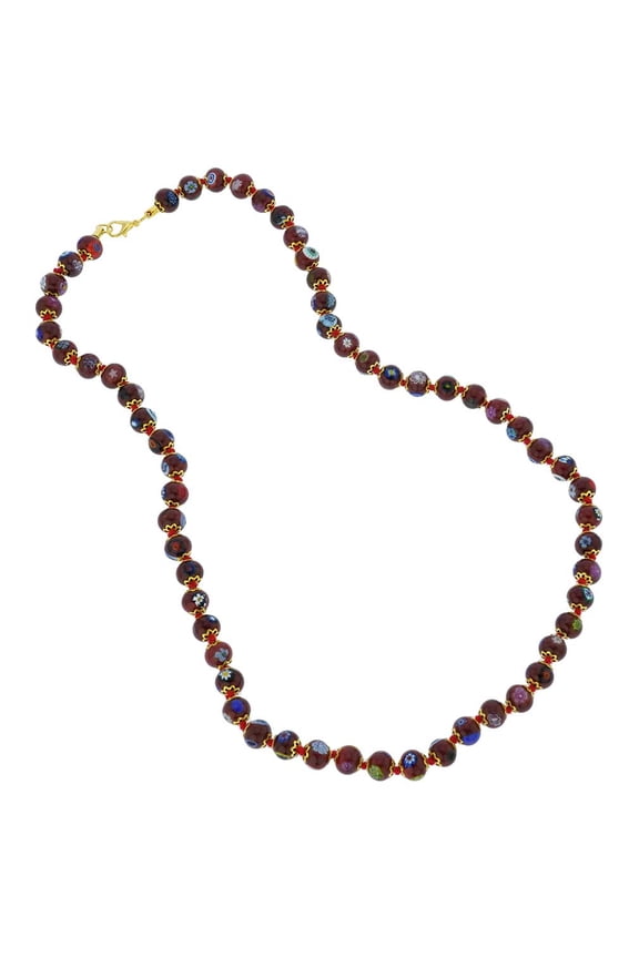 Murano Glass Mosaic Long Necklace - Burgundy