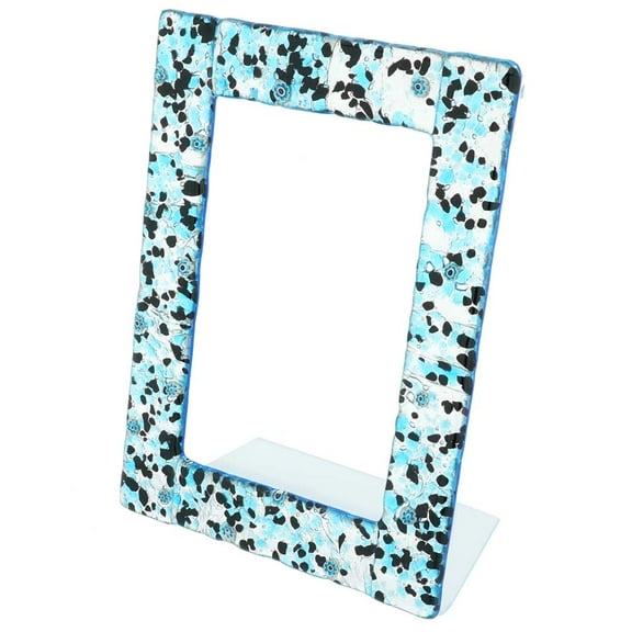 GlassOfVenice Murano Glass Photo Frame 4X6 Inch - Silver Blue