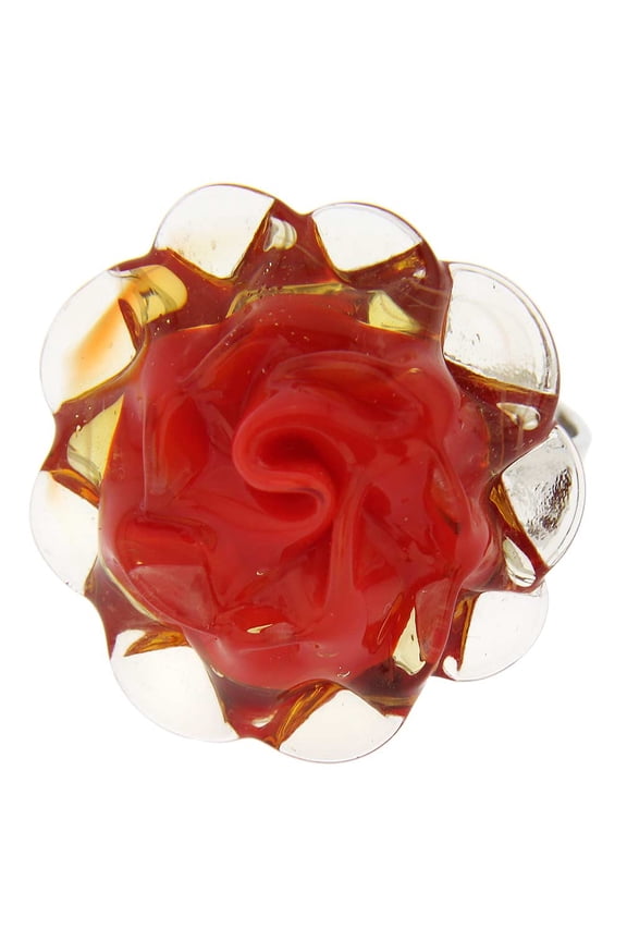 Murano Glass Red Flower Ring Adjustable