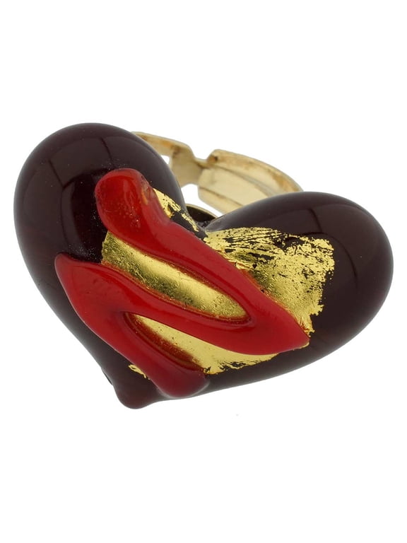 Murano Glass Red Heart Adjustable Ring
