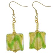 GlassOfVenice Murano Glass Royal Green Squares Earrings
