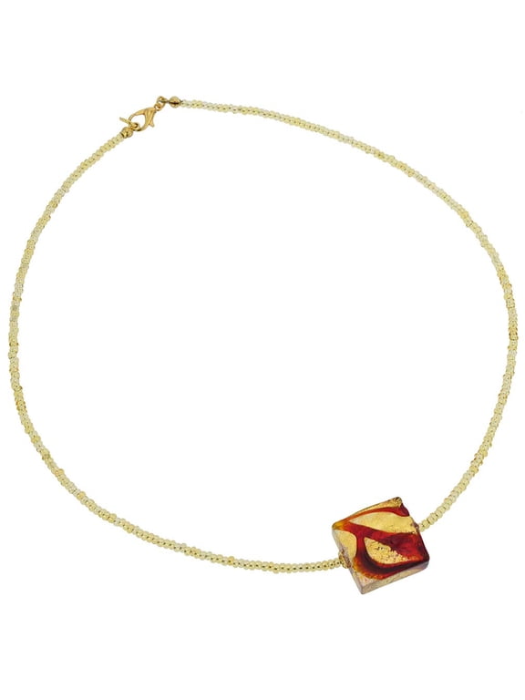 Murano Glass Royal Red Square Necklace - 1 Bead
