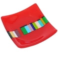 thumbnail image 1 of GlassOfVenice Murano Glass Ruby Red Plate With Rainbow Ribbon, 1 of 4