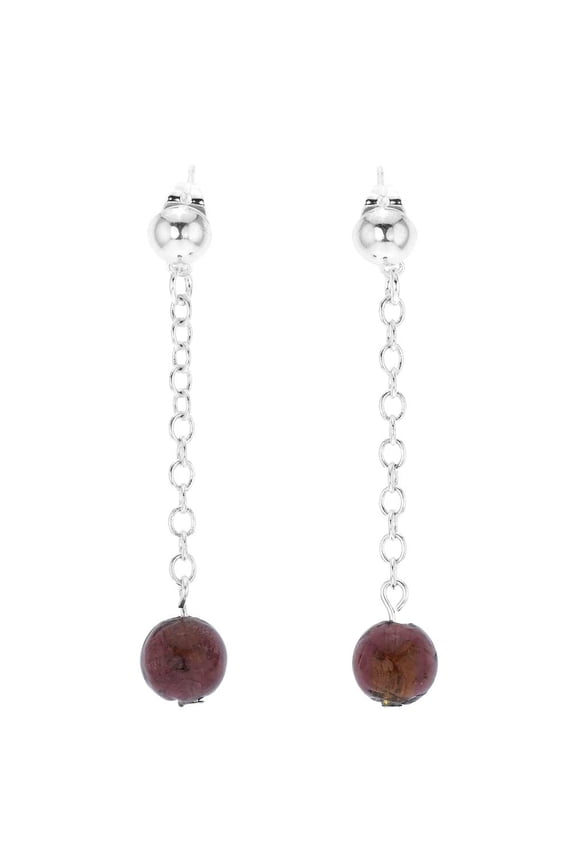 Murano Glass Silver Drops Dangle Earrings - Purple