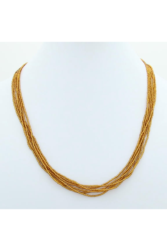 Murano Glass Six Strand Seed Bead Necklace - Golden Brown