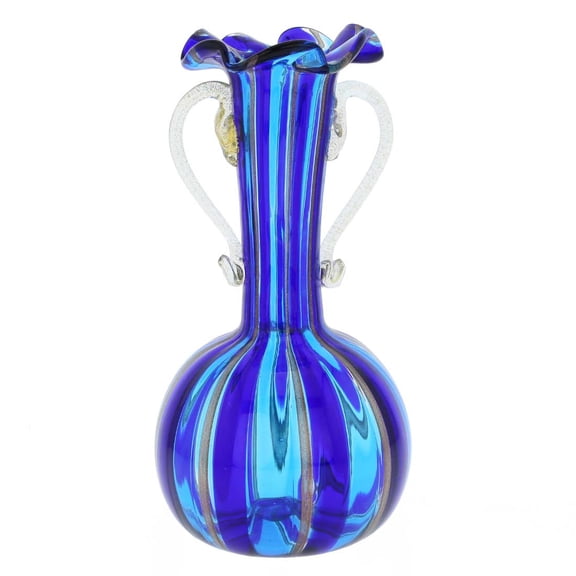 GlassOfVenice Murano Glass Small Blue Vase With Handles