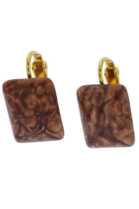 Murano Glass Sparkles Rectangular Cabochon Clip Earrings - Topaz