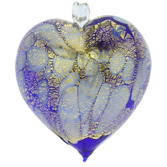 GlassOfVenice Murano Glass Spotted Heart Christmas Ornament - Blue Gold