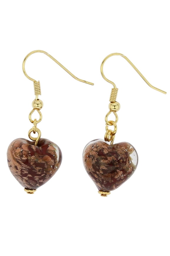 Murano Glass Starlight Hearts Earrings - Ruby Red