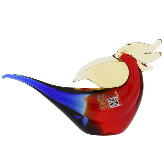 GlassOfVenice Murano Glass Toucan - Red Blue Amber