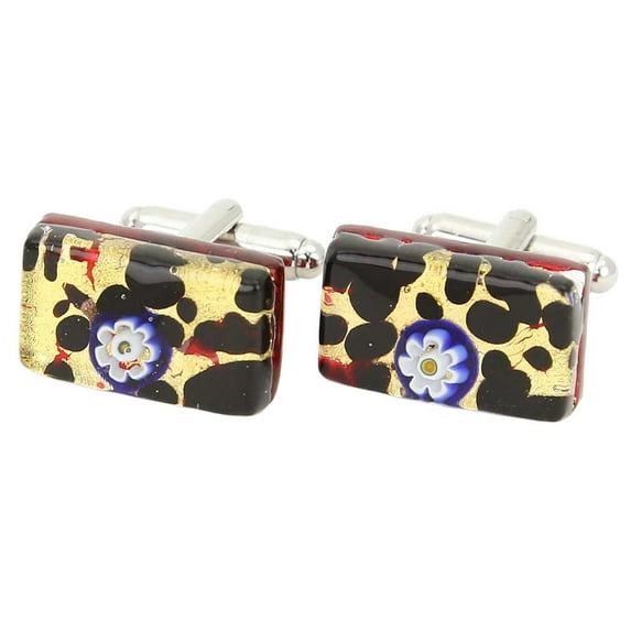 GlassOfVenice Murano Glass Venetian Classic Rectangular Cufflinks - Gold Millefiori