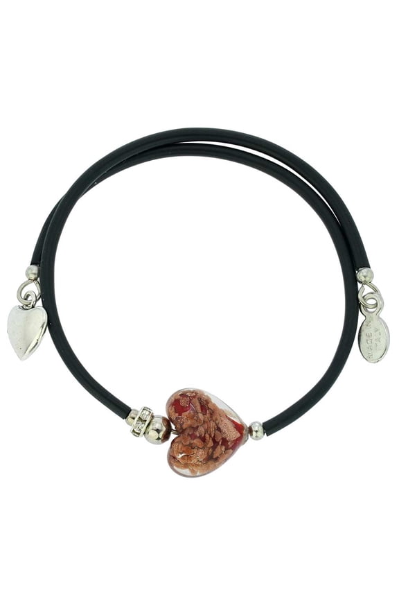 Murano Glass Venetian Glamour Heart Bracelet - Red Sparkles