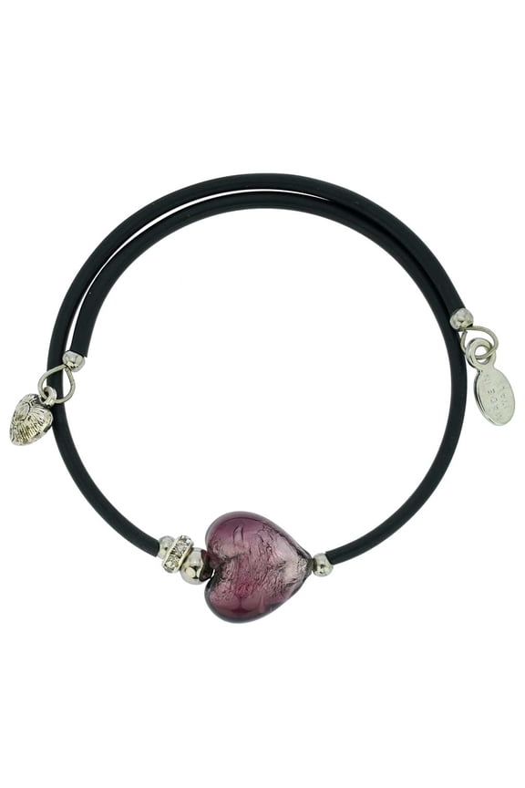 Murano Glass Venetian Glamour Heart Bracelet - Silver Purple