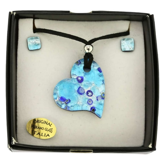 GlassOfVenice Murano Glass Venetian Reflections Heart Necklace and Earrings Set