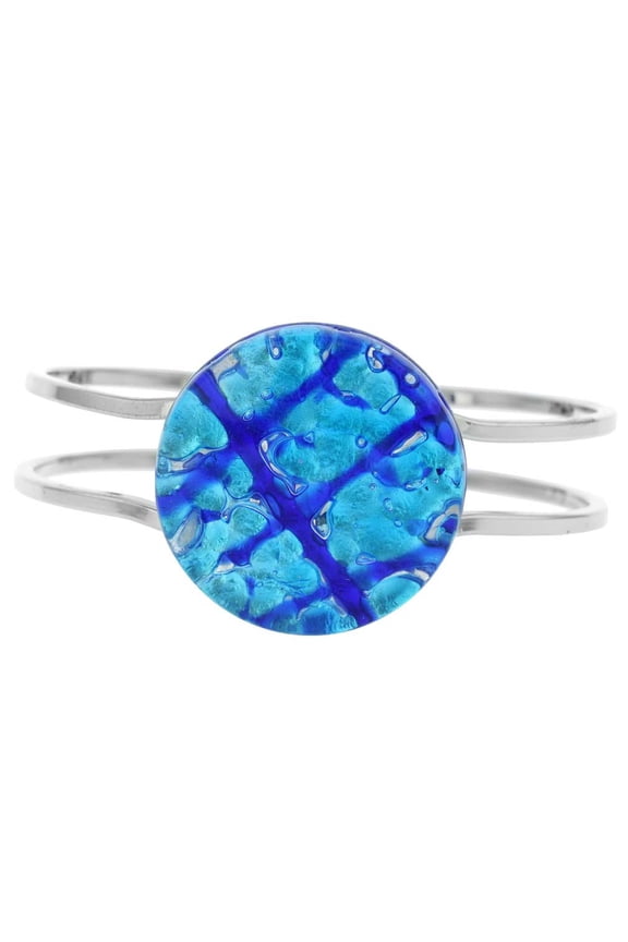 Murano Glass Venetian Reflections Metal Bracelet - Aqua Blue