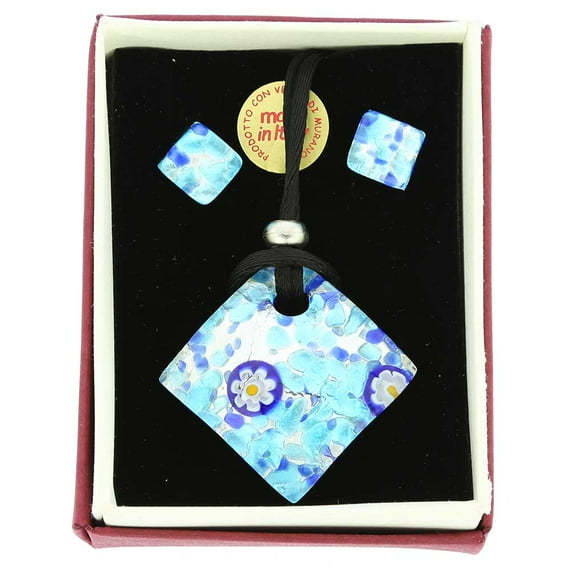 GlassOfVenice Murano Glass Venetian Reflections Necklace and Earrings Set - Aqua Blue