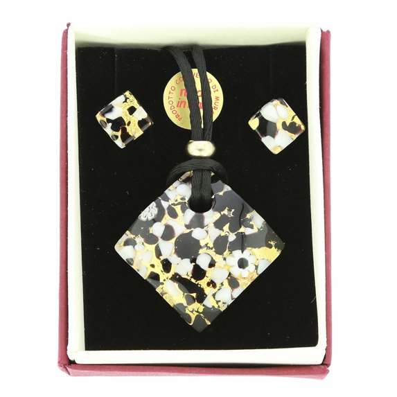 GlassOfVenice Murano Glass Venetian Reflections Necklace and Earrings Set - Black Gold