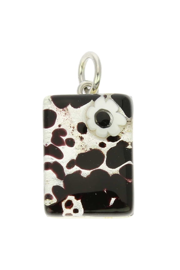Murano Glass Venetian Reflections Rectangular Pendant - Dark Purple Silver