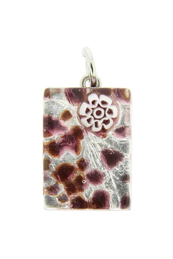 Murano Glass Venetian Reflections Rectangular Pendant - Purple Silver