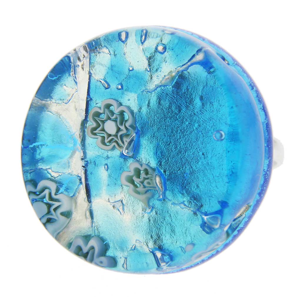Glass Of Venice Murano Glass Ring - Venetian Reflections Square Bead, Adjustable Band