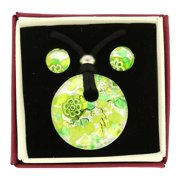 GlassOfVenice Murano Glass Venetian Reflections Round Necklace and Earrings Set - Green Silver